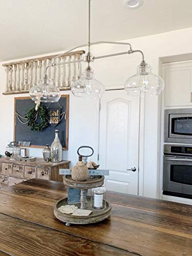 Kira Home Harlow 38" Modern Industrial Farmhouse/Schoolhouse 3-Light Island Light with Clear Glass Shades, Adjustable Hanging Height, Brushed Nickel Finish - Image 2