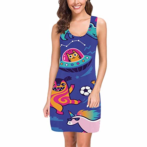 Interestprint Cartoon Animals Vest Dress Plus Size Dress For Women, Casual Style Xs #TOP22