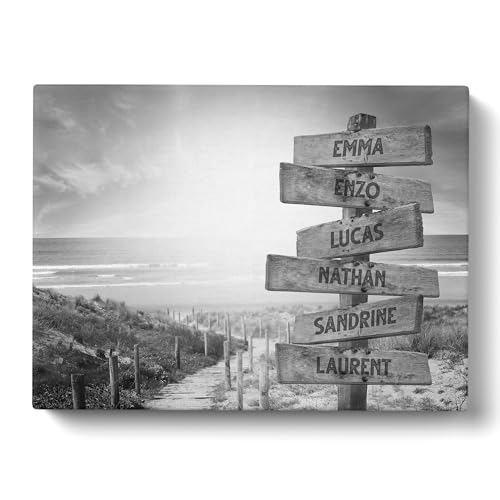 Tableau Personnalisé Famille Ponton Mer - Décoration Murale Salon - Cadeau Personnalisé Avec Prénoms