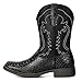 IUV Cowboy Boots for Men Faux Snake Skin Embroidered Western Boots Slip Resistant Square Toe Pull on Mid Calf Cowboy Boot
