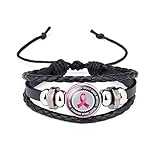 Breast Cancer Awareness Bracelet Pink Ribbon Charm Braided Leather Rope Wrap Bangle Fighter Breast C