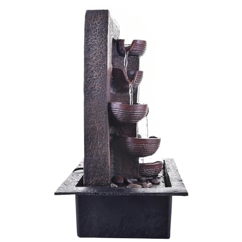 Image of Indoor Tabletop Water Fountain, Polyresin Cascading Waterfall Showpiece with Running Water and Light, Decorative Fountain for Home, Office, Living Room, Meditation, Vastu, Desk Decor