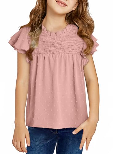 Image of bilbean Girls Elegant Polked Swiss Dot Long Sleeve Shirts Tops 6-15 Years