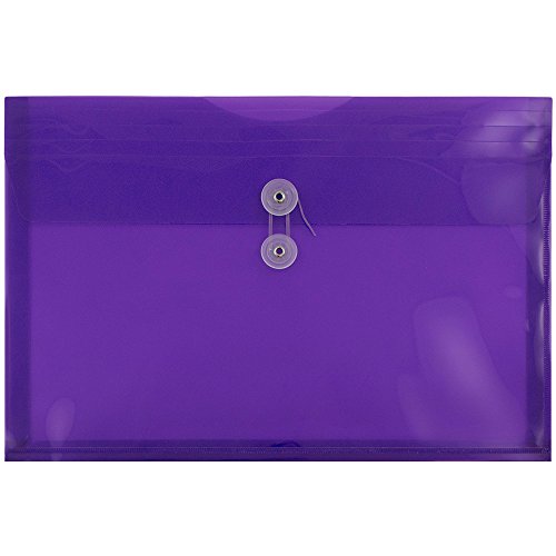JAM PAPER Plastic Envelopes with Button & String Tie Closure - Legal Booklet - 9 3/4 x 14 1/2 - Purple - 12/Pack