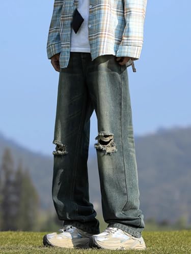 Men's Straight Loose Jeans Spring Autumn American Vintage Casual Long Pants3