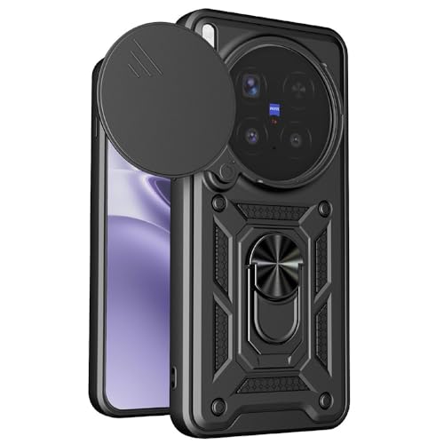 Image of Casodon Heavy Duty Back Case Cover for Vivo X300 Pro 5G, Shockproof Vivo X300 Pro Back Cover, Ring Case with Kickstand and Camera Protection Shutter - Black