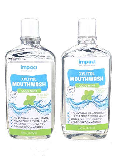 IMPACT Xylitol Mouthwash with Aloe Vera - Alcohol-Free - Refreshes Your Mouth - Helps Stop Tooth Decay – Helps Whiten Teeth - Reduces Dental Plaque, Bleeding Gums and Cavity-Causing Bacteria (2 pints)