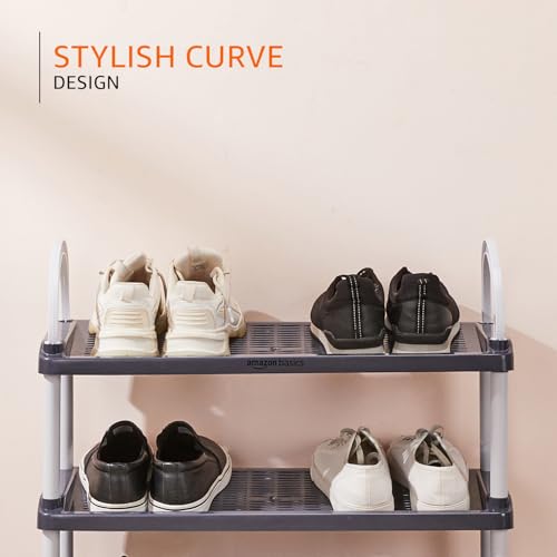 Image of Amazon Basics Multipurpose Plastic Shoe Rack | Durable, Space-Saving & Easy to Assemble | Portable Shoe Organizer | Grey (Large, 65.7 cm x 27.5 cm x 83 cm)