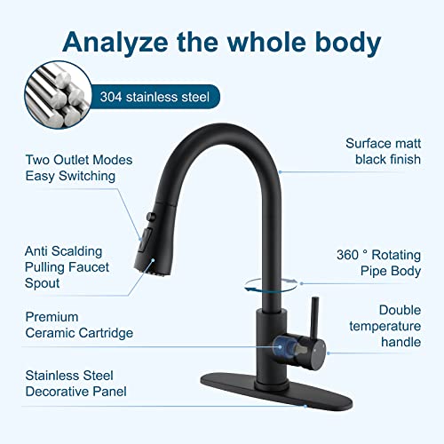 Atpcoltd Matte Black Kitchen Faucets With Pull Down Sprayer, Kitchen Sink Faucet With Pull Out Sprayer, Single Handle Copper Kitchen Faucet #TOP3