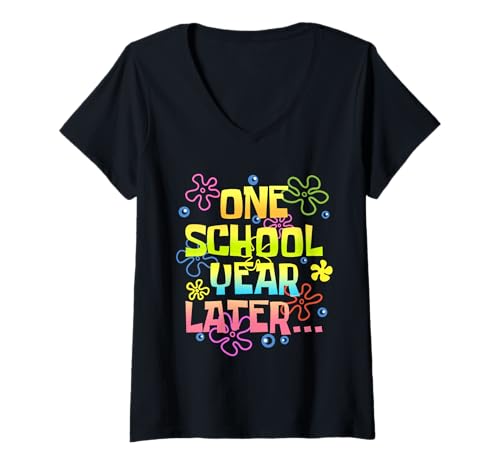 Women's One School Year Later Meme Last Day of School Teacher Groovy V-Neck T-Shirt
