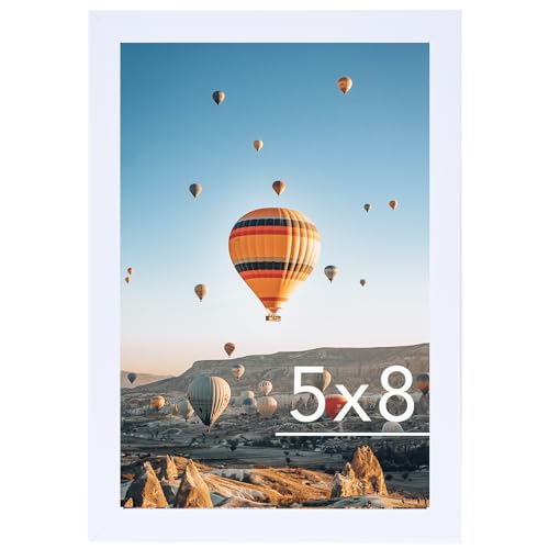 Image of JCJMY 5x8 Picture Frame White for Wall Hanging or Tabletop, Wall Mounting Horizontally or Vertically, 5 x 8 Wall Gallery Poster Photo Frame with Shatter Resistant Plexiglass, White