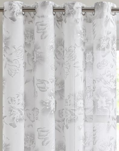 Image of Warm Home Designs 96 Inch Embroidered Charcoal Floral Curtains. FL Charc 96