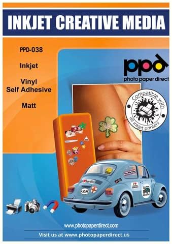 PPD 20 x A4 Inkjet PREMIUM Vinyl Aufkleberfolie Bedruckbar, Weiß, Matt, Selbstklebend PPD-38-20