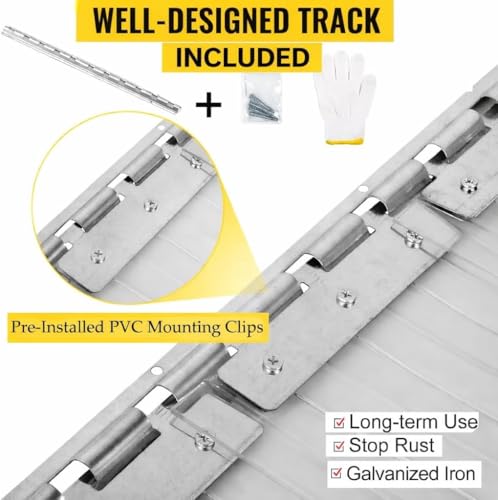 Image of PVC Strip Curtain Kit for 4x7 ft Doorways, Pre-Cut Clear Strips (48Wx84H) with Mounting Rail & Hardware, 50% Overlap Vinyl Door Strips for Walk-in Cooler, Warehouse, Garage