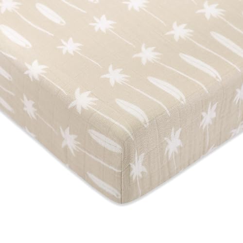 Image of Babyletto 100% Organic Cotton Crib Sheet, GOTS-Certified, Fitted 360°, Ultra-Soft and Breathable Muslin - Beach Bum