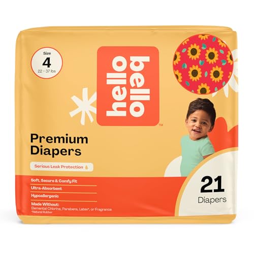 Image of Hello Bello Diapers, Size 4 (22-37 lbs) Flower Child, 21 Count of Premium Disposable Baby Diapers, Hypoallergenic with Soft, Cloth-Like Feel