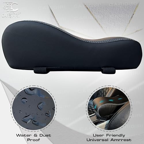 Image of Carigiri Comfirest Armrest Cushion for Car| Orthopedic Foam Cushion| Universal for All Cars| Armrest Support Extender| Armrest Height Extender(Double Stitching,Nappa Leatherette,Black with White Seam