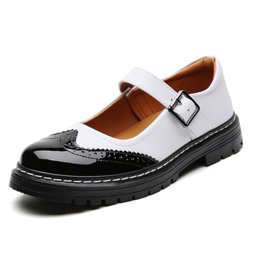 Image of Mary Jane Shoes Women Platform Non-Slip Casual Dress Shoes | Round Toe Ankle Strap Comfort Classics Oxfords Work Mary Jane Office School Shoes