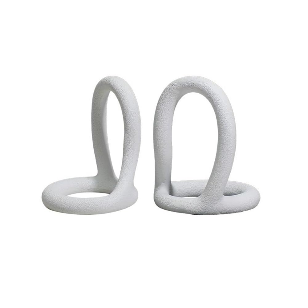 Shelves Book Ends, Desk Decoration Minimalist Ring Resin Bookends for Home, Library Book Support(White)