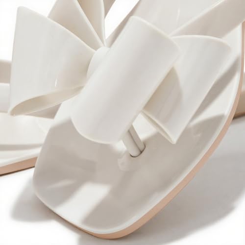 miss left Women Versatile Open Square Toe Flip Flops Double Bowknots Slip on Thong Sandal Flats Summer Beach Casual Indoor Outdoor Slipper Size 4-16 US2