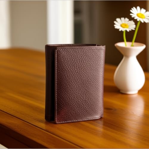 TAEMAN 'Real Leather Trifold Wallet for Men - RFID Wallets Slim 6 Credit Card Holder 2 ID Compartment Gift For Men (Vintage Brown)2