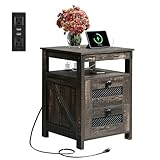 WLIVE Night Stand with Charger Station, End Tables Bedroom, Living Room, Bed Side Table with 2 Wooden Storage Drawers, Farmhouse Nightstand with USB Ports and Outlets, Dark Rustic Oak