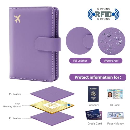 Image of Melsbrinna Premium Leather Passport Holder Covers Case, Waterproof Rfid Blocking Travel Wallet Passport Holder with Pen Holder, Cute Passport Book for Women /Men