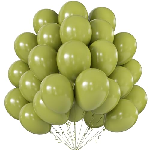 Image of KALOR 12 Inch Avocado Green Balloons, 50 Pcs Latex Helium Balloons for Kid's Birthday Party, Baby Shower, Wedding, Graduate Party Decorations