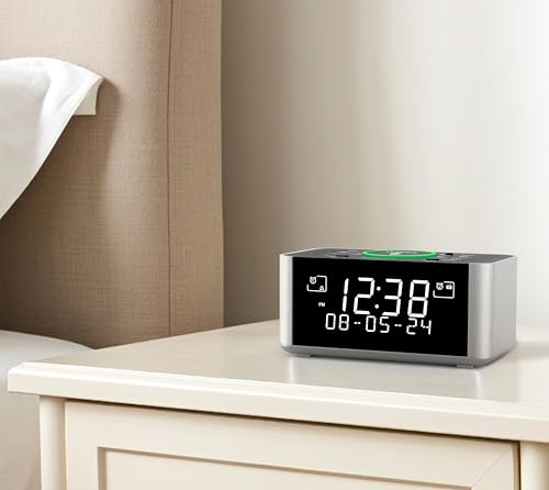 iTOMA Sveglia con ricarica wireless con radio DAB e FM, 40 stazioni preimpostate, snooze, display LCD dimmerabile,...