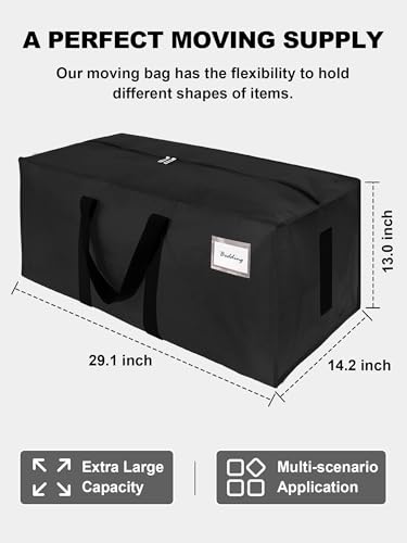 Image of 80 Pack Large Strong Moving Bags with Zippers & Carrying Handles - Water-Resistant - Heavy Duty Storage Tote for Space Saving, Fold Flat, Alternative to Moving Box (Black)