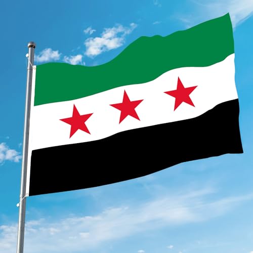 Image of AhfuLife Syria Flag 3x5 Ft, Large Syrian Flags for Outside - Double Side with Brass Eyelets for Olympic Party Decorations, Soccer Party Decoration Bar Garden Street Decoration Indoor Outdoor