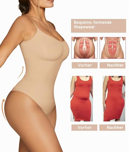 SHAPERX Body Moldeador Mujer Shapewear Fajas Reductoras Control de Abdomen Bodysuit lnvisible Posparto, UK-SZ5215-Beige-S/M