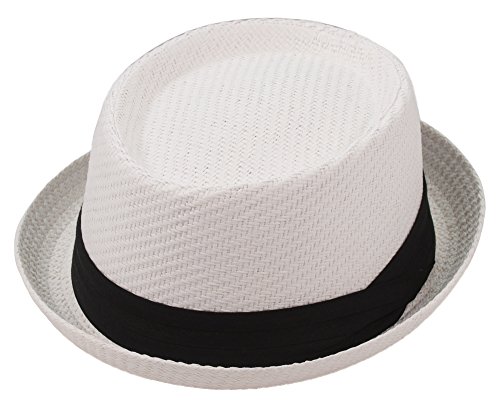 Milani Fedora Roll Up Brim Hat with Grosgrain Ribbon Band White