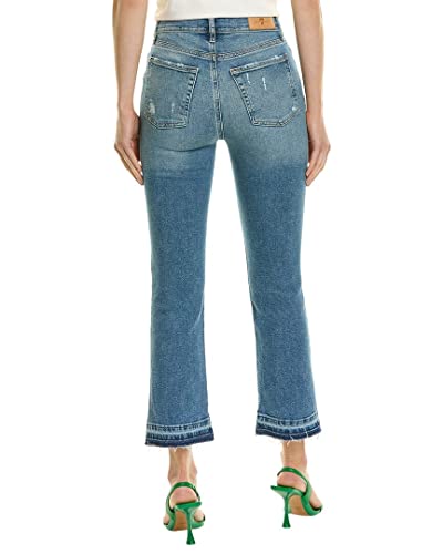 7 For All Mankind Women's High-Waist Slim Kick with Raw Hem in Luxe Vintage Iris Blue2