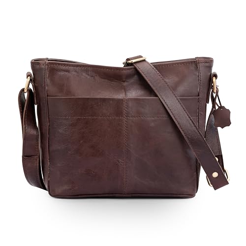 10 inch Genuine Leather Crossbody Bags for Women Large Shoulder C...