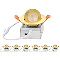 ZYC Gimbal LED Recessed Lighting - 3 Inch 5CCT 7W 360° Rotation Adjustable Eyeball Light,LED Swivel Spotlight,Directional Sloped Ceiling Light,Dimmable Canless Wafer Downlight Pack of 6 Gold.