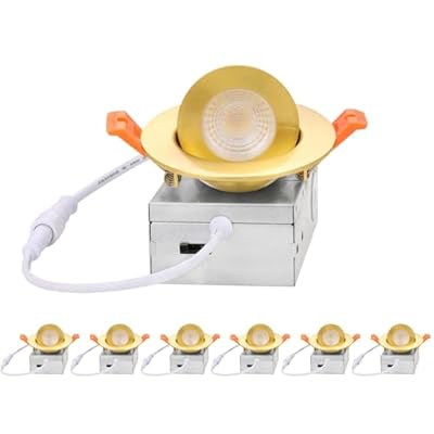 ZYC Gimbal LED Recessed Lighting - 3 Inch 5CCT 7W 360° Rotation Adjustable Eyeball Light,LED Swivel Spotlight,Directional Sloped Ceiling Light,Dimmable Canless Wafer Downlight Pack of 6 Gold.