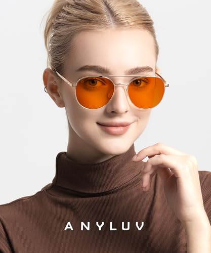 Image of ANYLUV Blue Light Glasses for Men, Circular Frame Single Brow Bridge Design Campus Style Glasses Anti Eyestrain for Screen