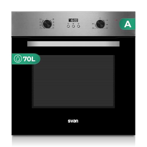Svan Horno Multifunción con Ventilador Inox SHM8700DPX. Capacidad 70 Litros, 3000 W, 8 Programas, Interior Esmaltado, Fácil Limpieza, Display LED Manual, Eficiencia Energética Clase A