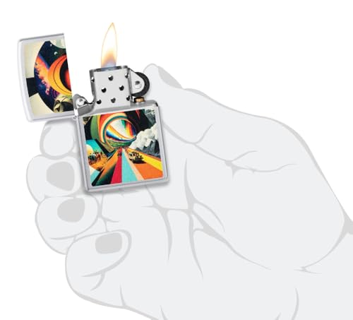 Image of Zippo Trippy Travel Design Satin Chrome,Windproof Pocket Lighter, Without Fuel and Gas