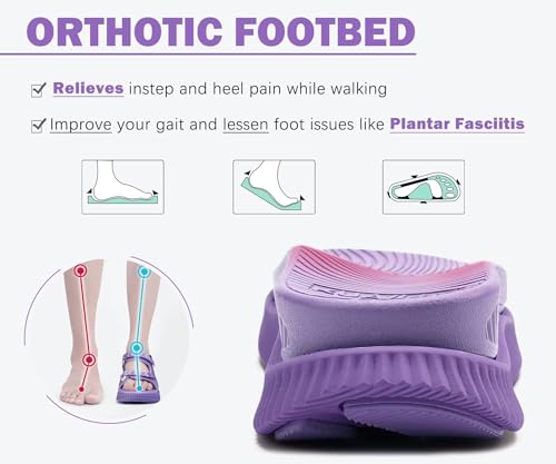 Image of KuaiLu Womens Orthopedic Walking Sandals with Comfortable Arch Support Plantar Fasciitis Relief Summer Outdoor Hiking Sport Recovery Adjustable Strap Athletic Chunky Cushion Shoes