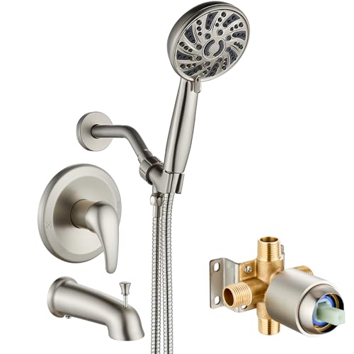 gotonovo Bathroom Shower Head Kit High Pressure Combo System Shower Faucet 6 Modes ABS Handheld Spray Shower Trim Kit Valve Included Shower Head and Handle Set Brushed Nickel