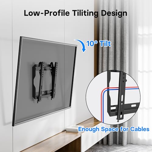 Image of BONTEC Low Profile TV Wall Mount Bracket for Most 17-45 inch LED /LCD /OLED Plasma Flat Screen TVs, Ultra Slim Tilt Wall Mount up to 30kg, Max VESA 200x200mm, Bubble Level and Cable Ties Included