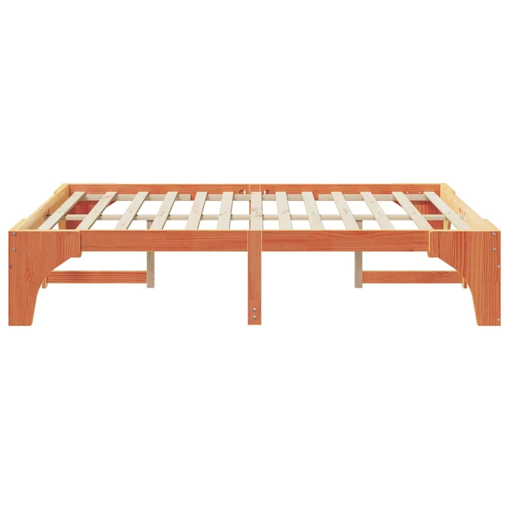 Estructura de Cama Marrón Madera Maciza de Pino, Marco de Cama en el Suelo con Perfil Bajo para Espacios Pequeños, Diseño Minimalista y Funcional, Fácil Ensamblaje,