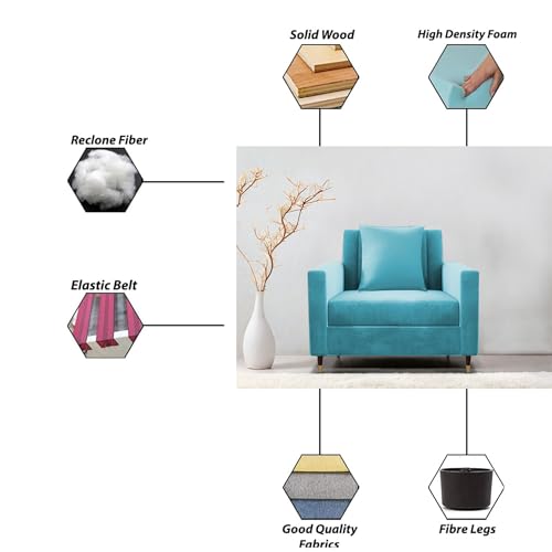 Image of Casaliving Garcia 1 Seater Sofa Set for Living Room (Turquise Colour) Premium Fabric Sofa