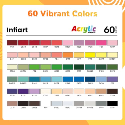 Image of 60 Colors Acrylic Paint Markers, 3X Large Capacity Flexible Tip Paint Pens
