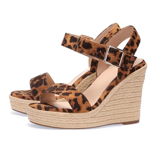 Image of Wedges for Women, Espadrille Platform Sandals, Comfortable Open Toe Wedge Heels with Ankle Strap Buckle, Summer Vacation Casual Shoes