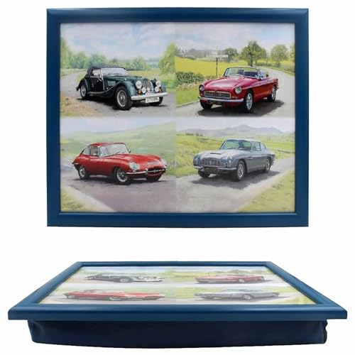 Lesser & Pavey Classic Cars Plateau avec Coussin rembourré pour Boissons, Nourriture, Petit déjeuner et Ordinateur Portable Design Charmant pour la Maison et Le Bureau