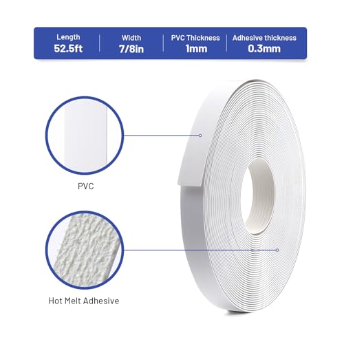 Image of PVC Edge Banding 7 /8 inch x 50ft Veneer Edge Banding White with Hot Melt Adhesive Pre - glued Iron on Edging Tape Trim for Cabinet Plywood Repairs and Furniture Restoration
