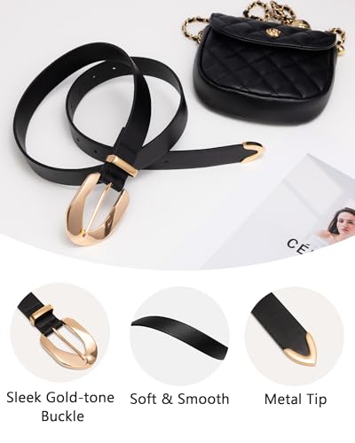 Women’s Black Belt with Gold Buckle, Ladies Women Belts for Jeans Dresses Pants4